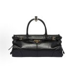 PRADA soft lux series Short handle leather shoulder bag medium size for women, black